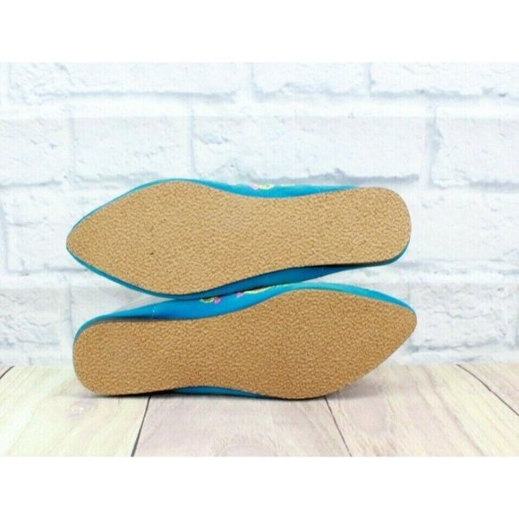 Women's Embroidered Blue Floral Pointed Toe Slip On Mules Flats Shoes Size 7 - Picture 10 of 10